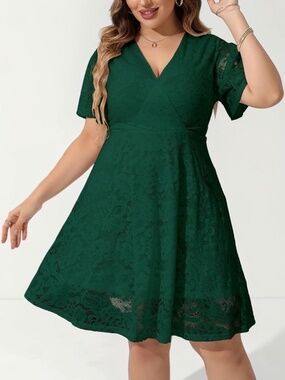 SCOMCHIC 4XL Plus Size Green Lace Wrap Midi Dress NWT